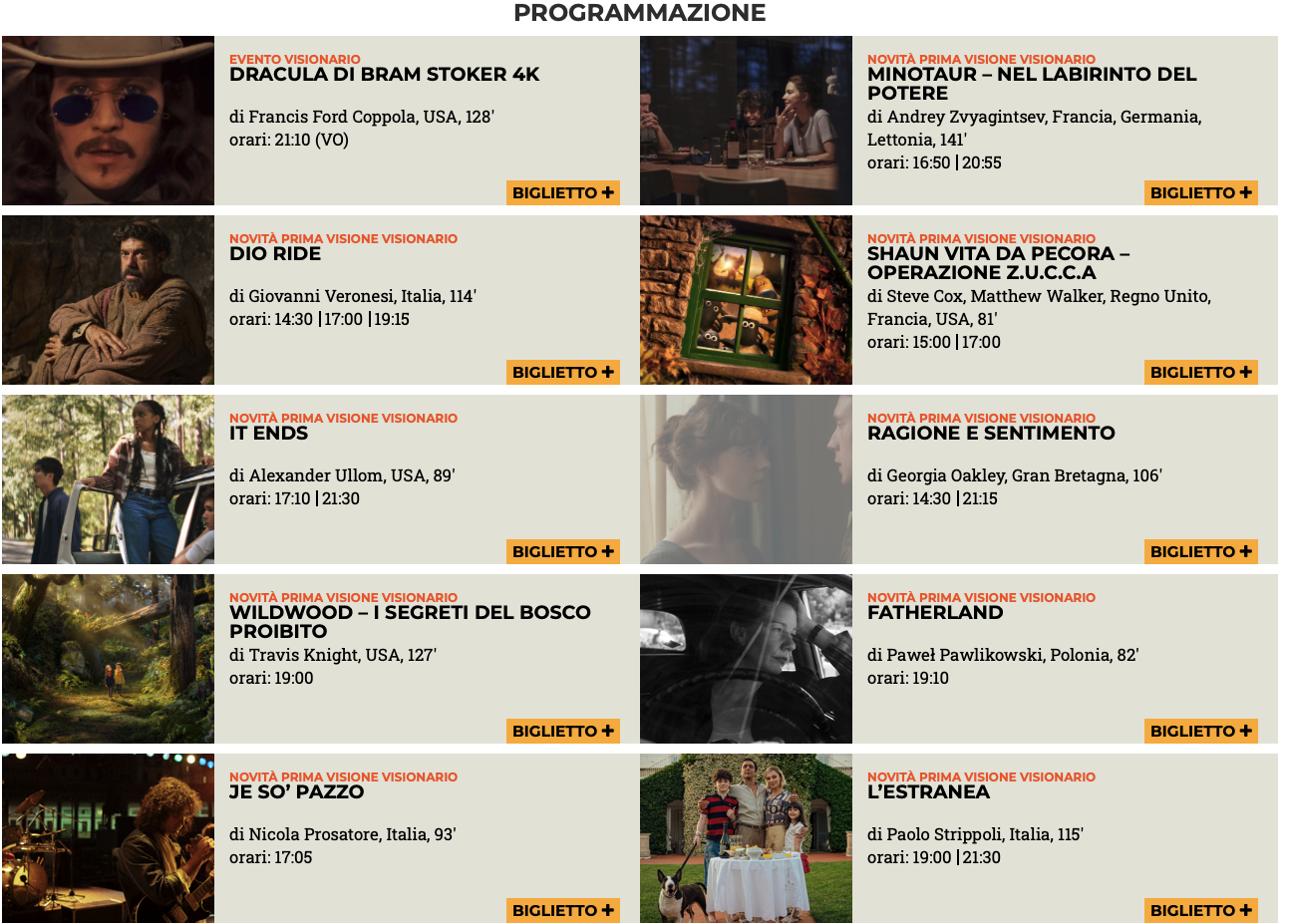 Visionario - Programmazione