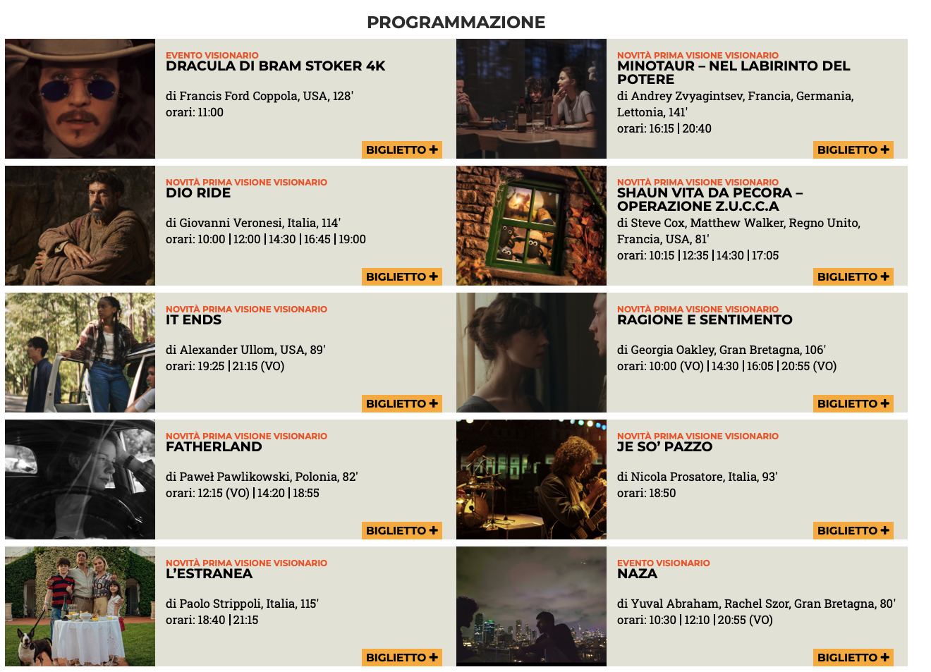 Visionario - Programmazione