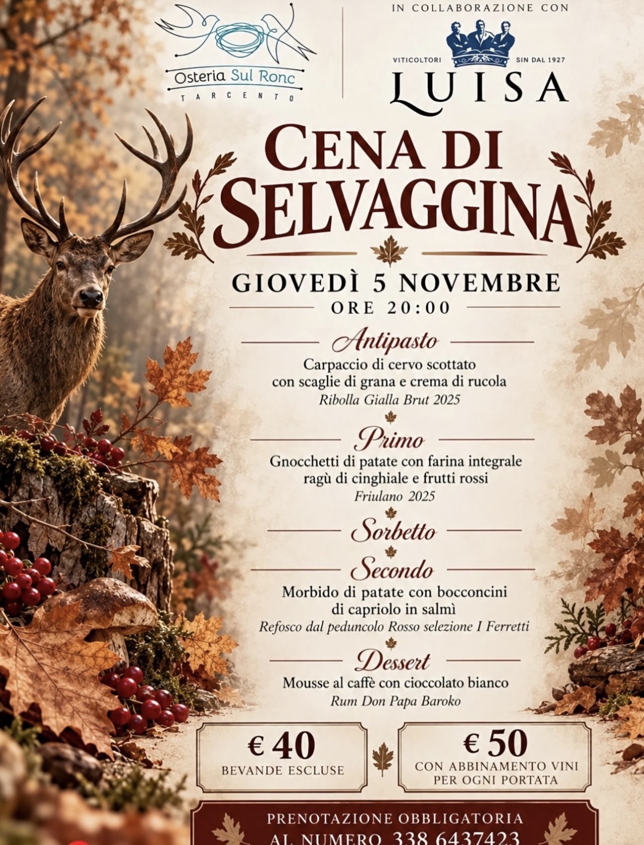 Osteria sul Ronc - Cena di Selvaggina